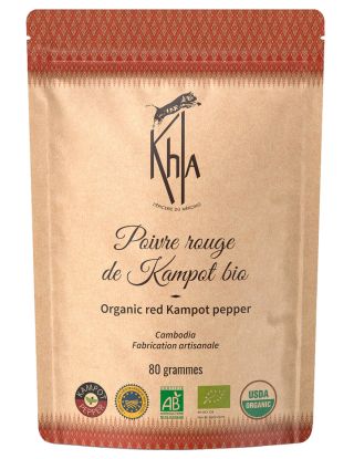 Khla - Poivre Rouge de Kampot Bio - Poivre en Grains 50g - Étui Cadeau  Traditionnel Feuille de Palme - Grand Cru, Doux & Fruité - Ingrédient  Cuisine - Épice d'Asie - Origine Cambodge : : Epicerie