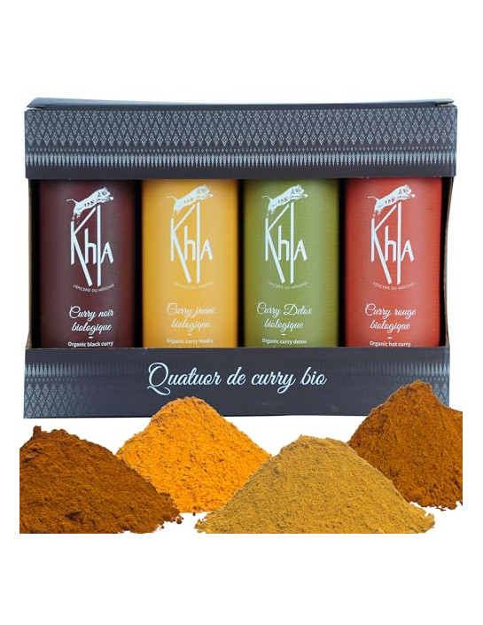 Quatuor curry ( Curry jaune, noir, detox et rouge - 4x100g) - Biologique - en poudre- KHLA